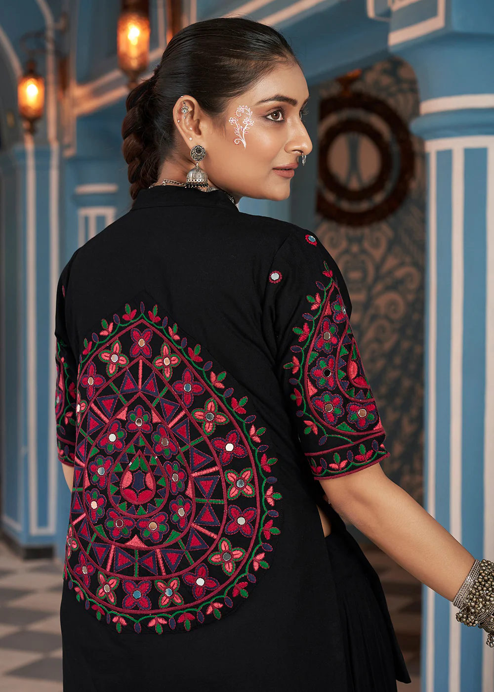 Navratri Special Multicolor Black Jacket Style Chaniya Choli - Image 3
