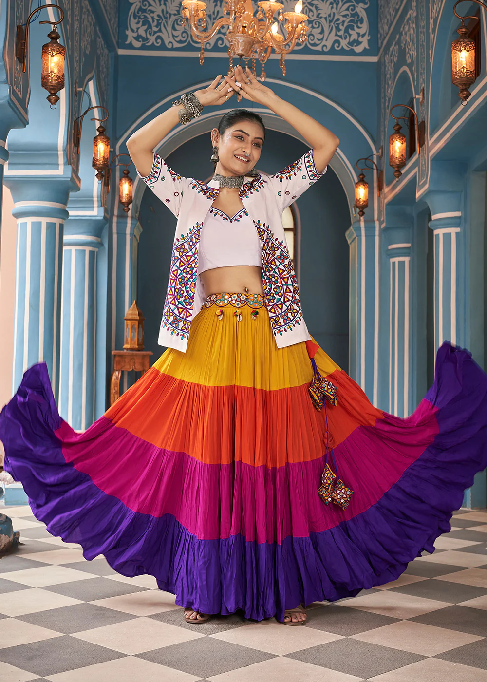 Navratri Special Multicolor Jacket Style Chaniya Choli - Image 4