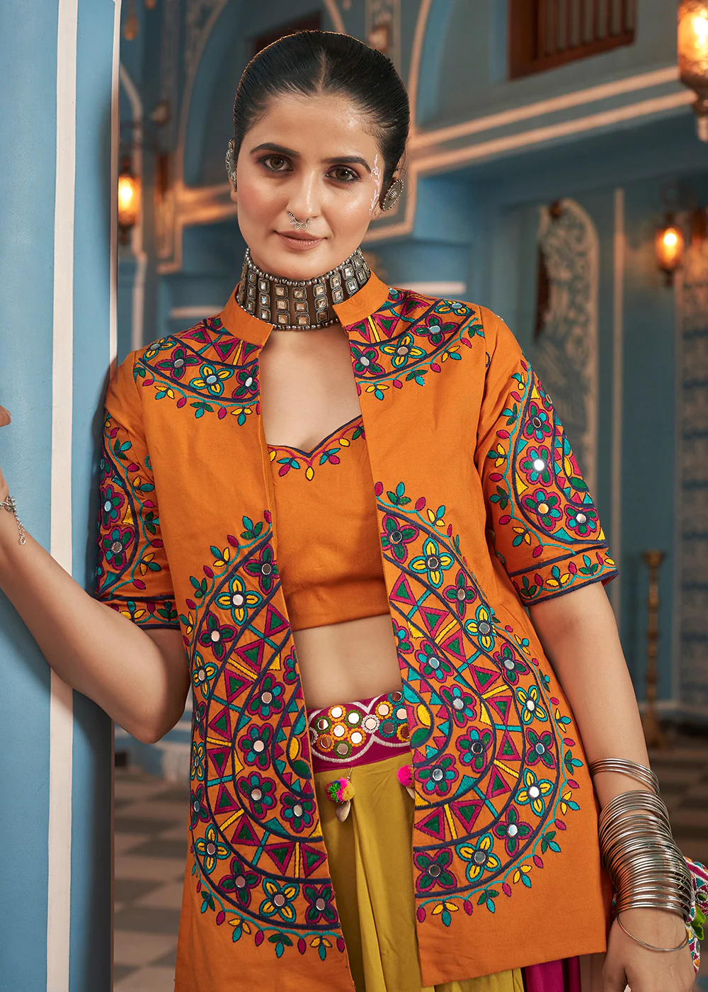 Navratri Special Multicolor Yellow Jacket Style Chaniya Choli - Image 2