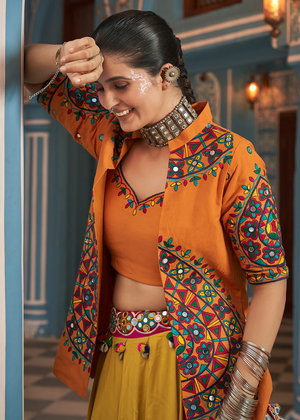 Navratri Special Multicolor Yellow Jacket Style Chaniya Choli - Image 4