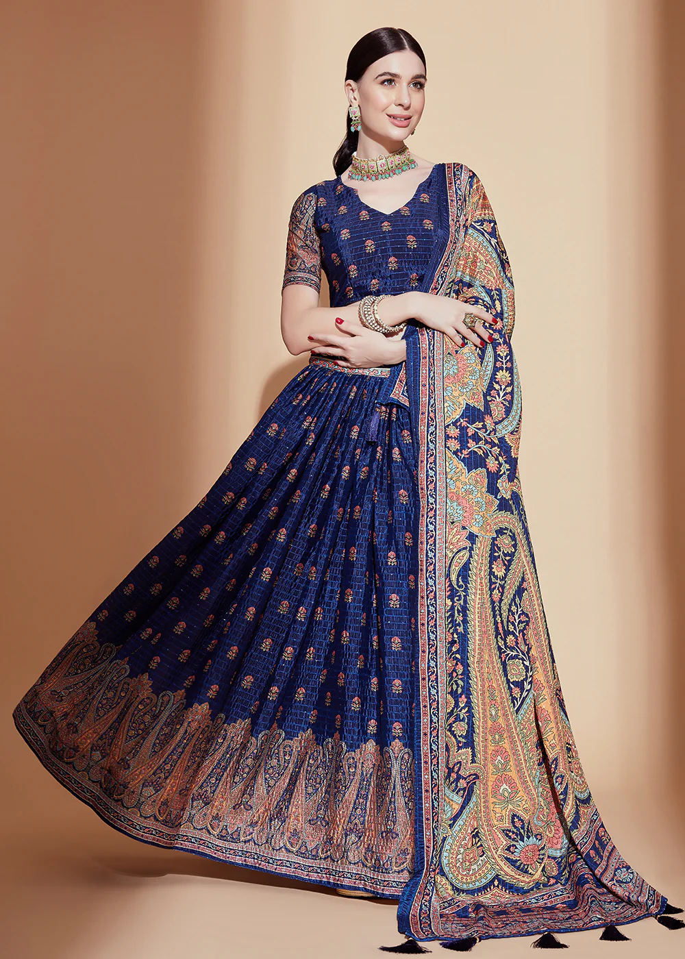 Navy Blue Crochet & Digital Embroidered Festive Lehenga Choli