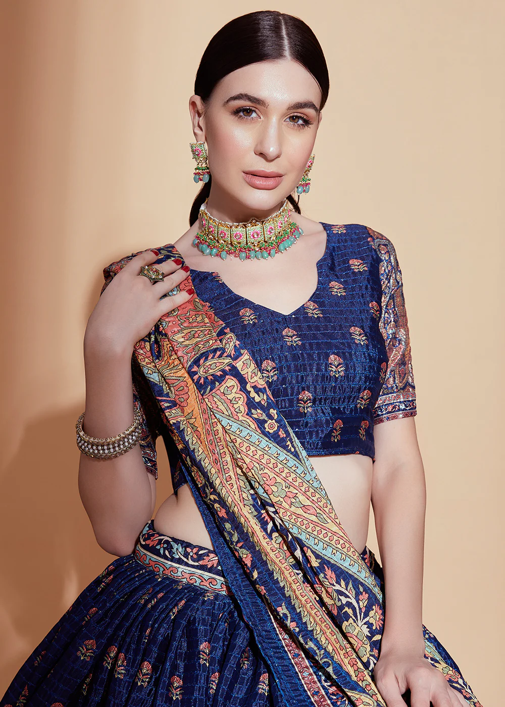 Navy Blue Crochet & Digital Embroidered Festive Lehenga Choli - Image 2