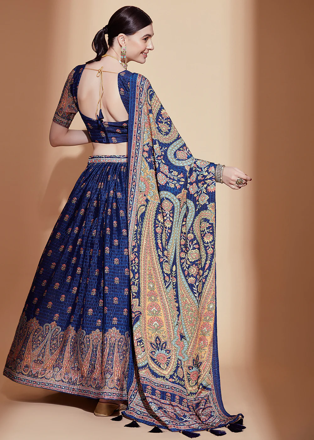Navy Blue Crochet & Digital Embroidered Festive Lehenga Choli - Image 3