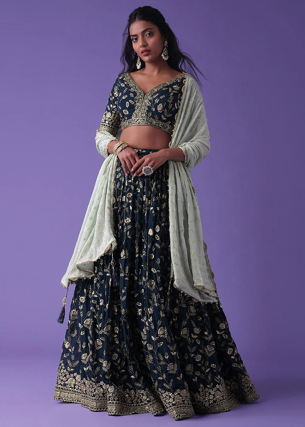 Navy Blue Festive Style Embroidered Lehenga Choli