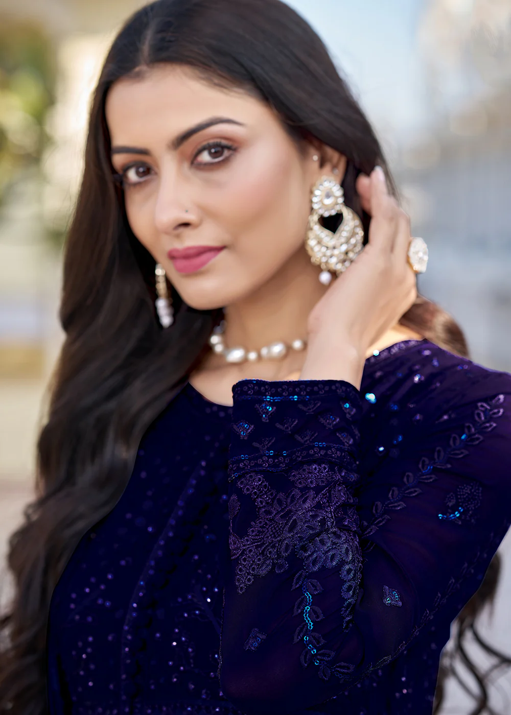 Navy Blue Georgette Embroidered Frock Style Salwar Suit - Image 4
