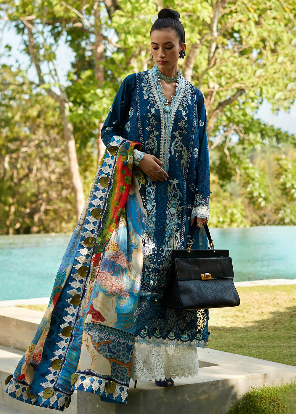 Navy Blue Lawn Suit - Elan - Luxury Lawn '23 - IVANA-EL23-06B - Image 3