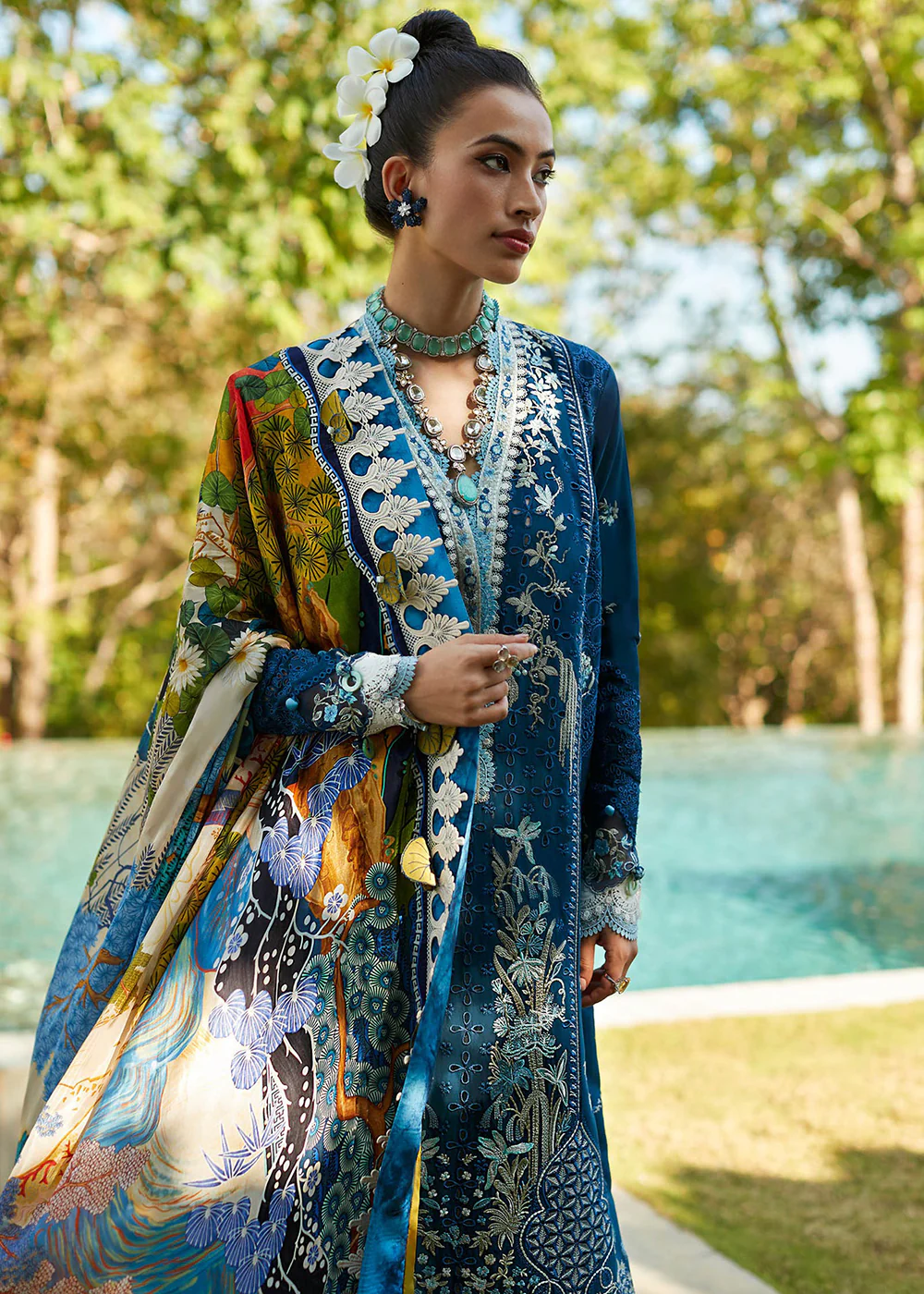 Navy Blue Lawn Suit - Elan - Luxury Lawn '23 - IVANA-EL23-06B - Image 6