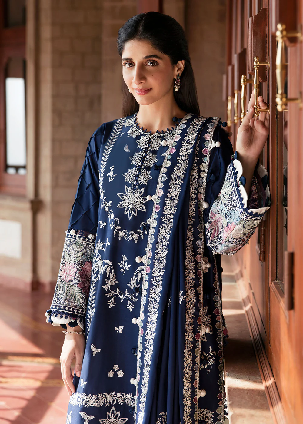 Navy Blue Luxury Lawn Suit | Zaha | Festive Lawn '23 | SERRA - ZF23-03 - Image 2
