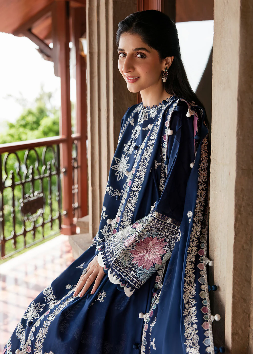 Navy Blue Luxury Lawn Suit | Zaha | Festive Lawn '23 | SERRA - ZF23-03 - Image 4