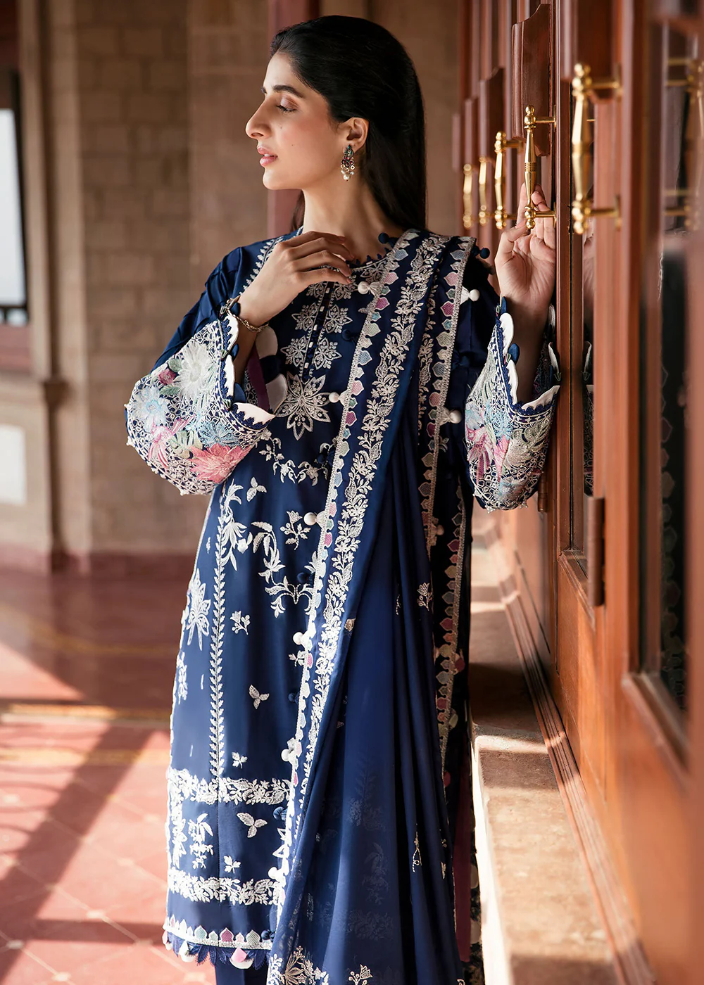 Navy Blue Luxury Lawn Suit | Zaha | Festive Lawn '23 | SERRA - ZF23-03 - Image 5