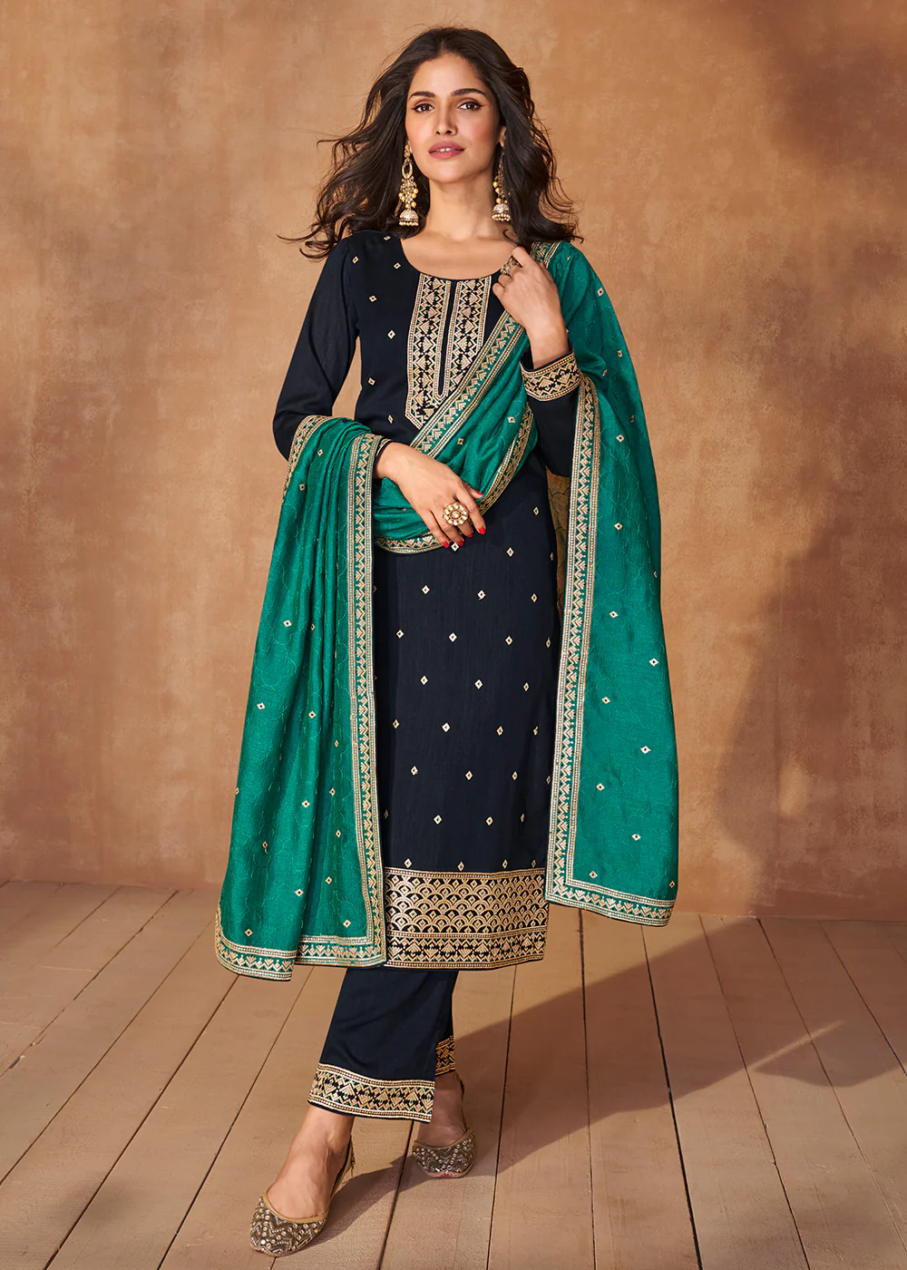 Navy Blue Premium Silk Festive Wear Salwar Kurta