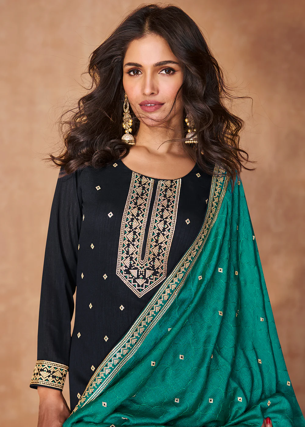 Navy Blue Premium Silk Festive Wear Salwar Kurta - Image 2