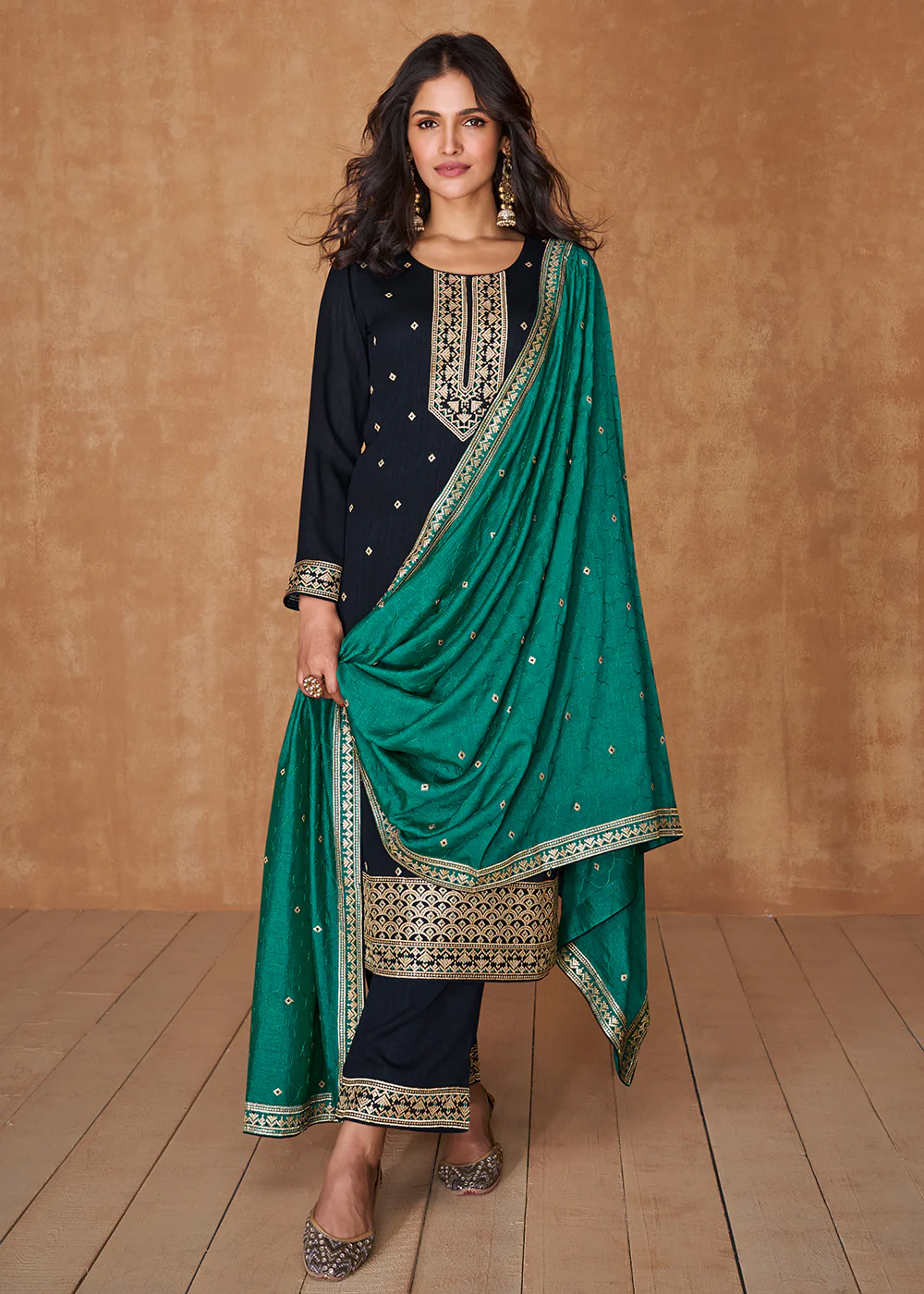 Navy Blue Premium Silk Festive Wear Salwar Kurta - Image 3