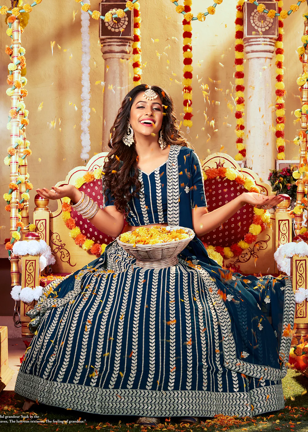 Navy Blue Ravishing Sequins Georgette Wedding Lehenga Choli - Image 3