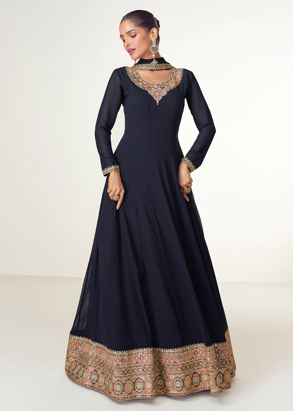 Navy Blue Real Georgette Floor Length Anarkali Suit