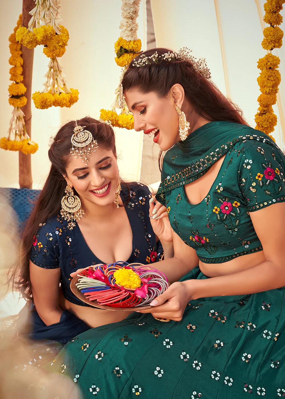 Navy Blue Sequined Wedding Function Wear Lehenga Choli - Image 3
