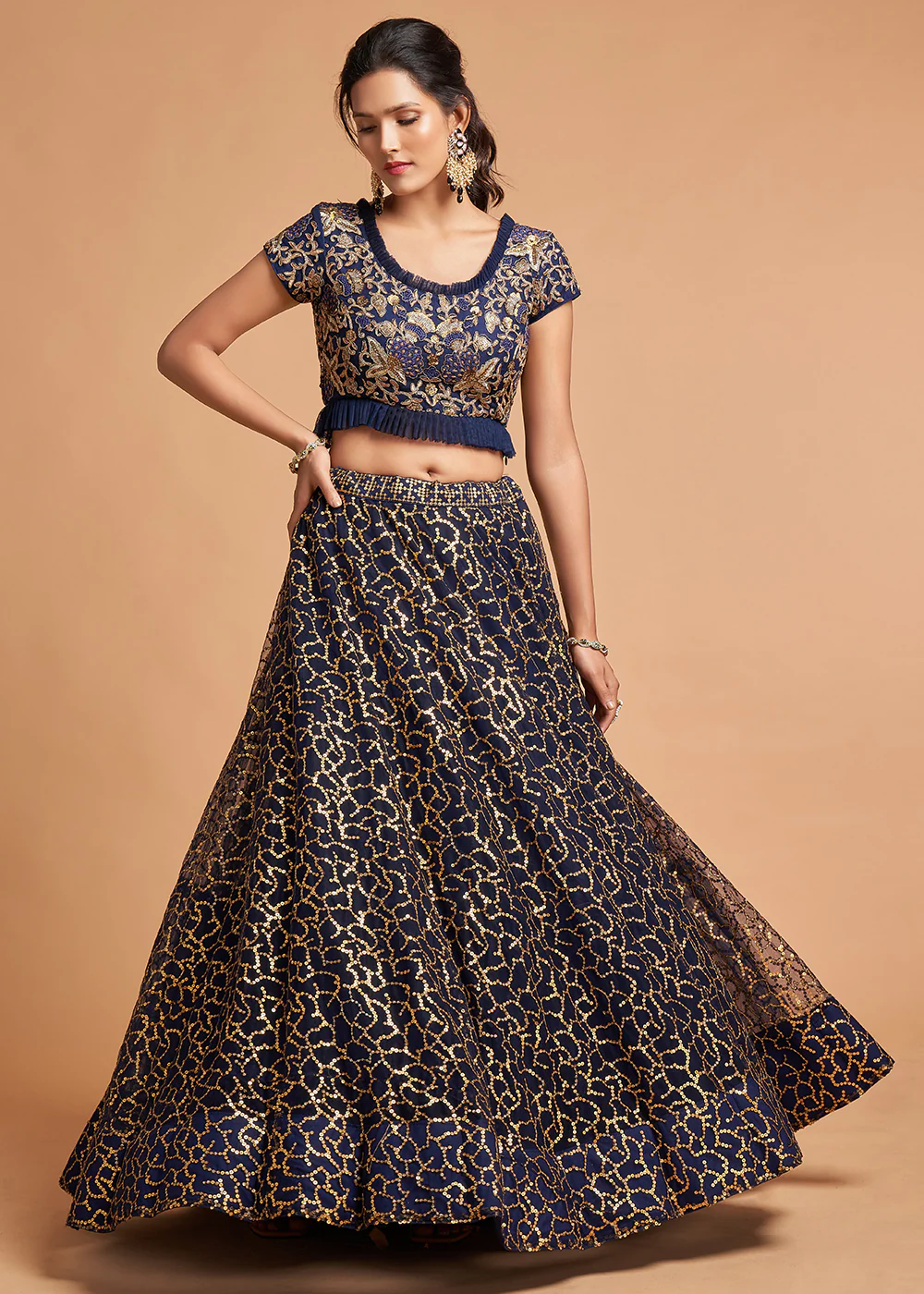 Navy Blue Stylish Embroidered A Line Lehenga Choli - Image 4
