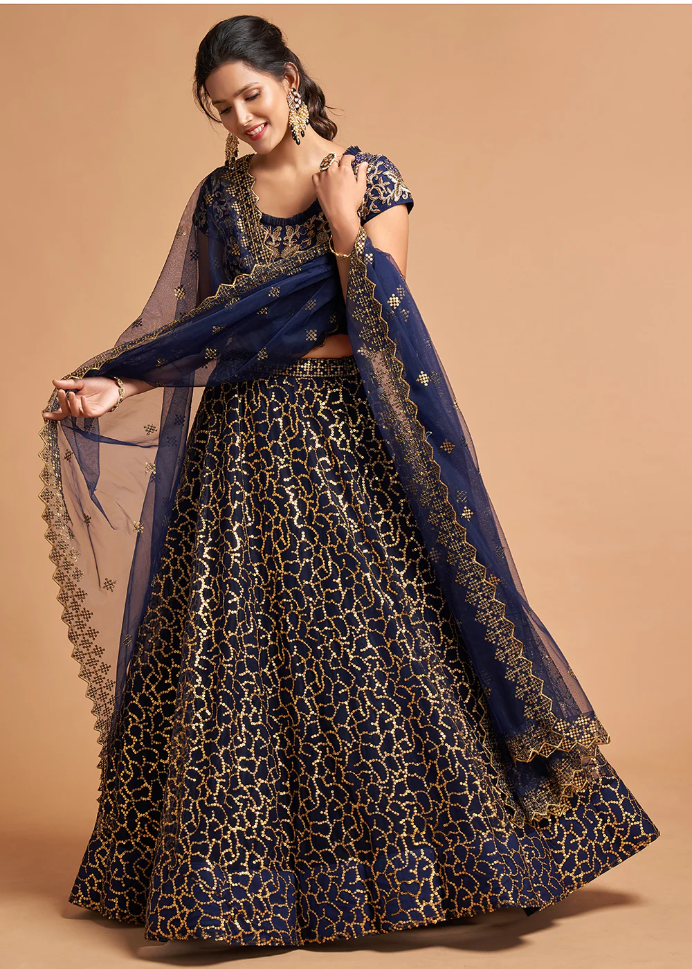 Navy Blue Stylish Embroidered A Line Lehenga Choli - Image 5