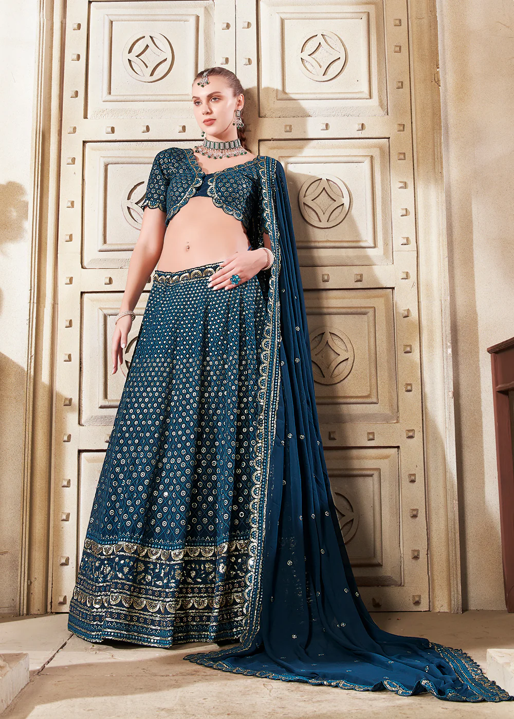Navy Blue Wedding Style Designer Lehenga Choli - Image 4