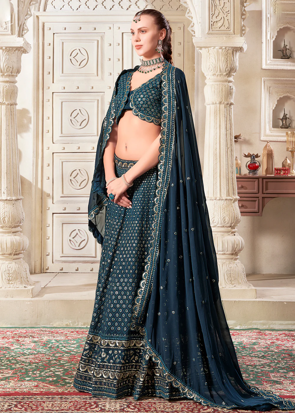 Navy Blue Wedding Style Designer Lehenga Choli - Image 6