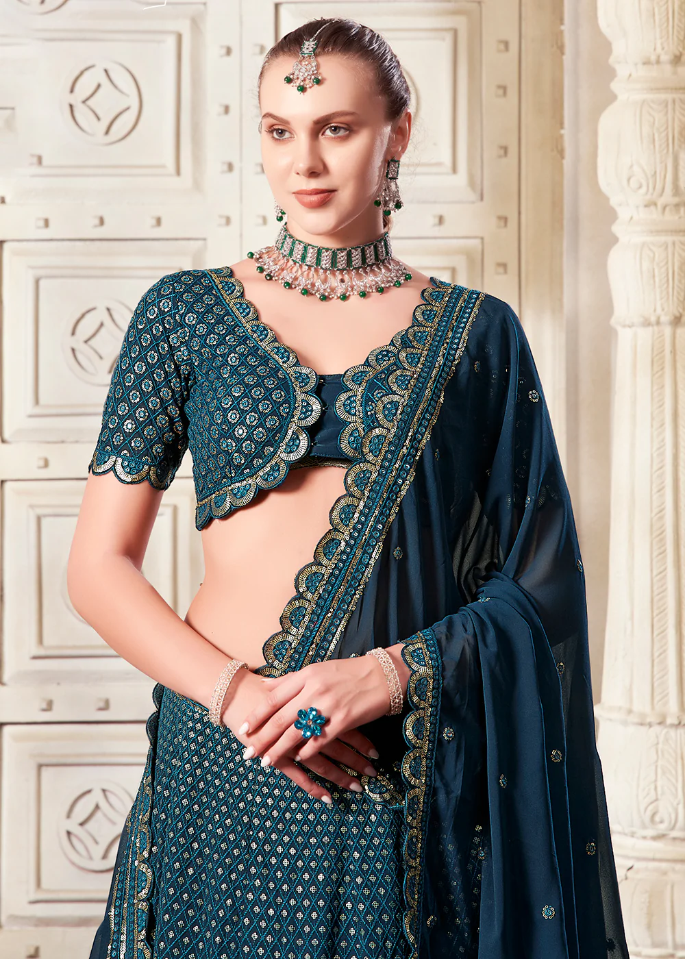 Navy Blue Wedding Style Designer Lehenga Choli - Image 7