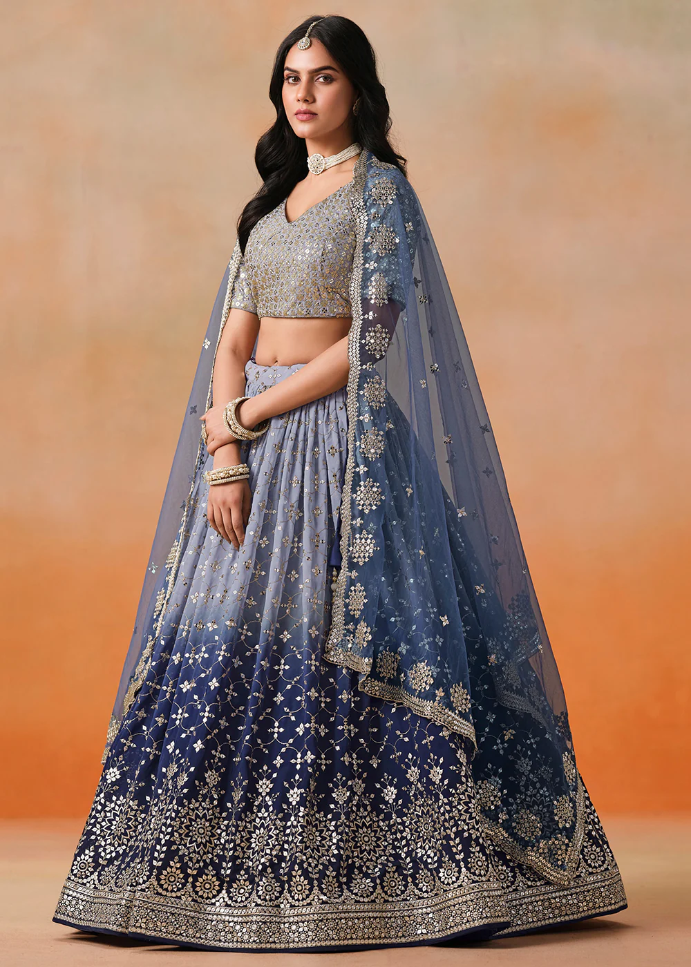Navy Sequins & Zari Embroidered Wedding Lehenga Choli - Image 5