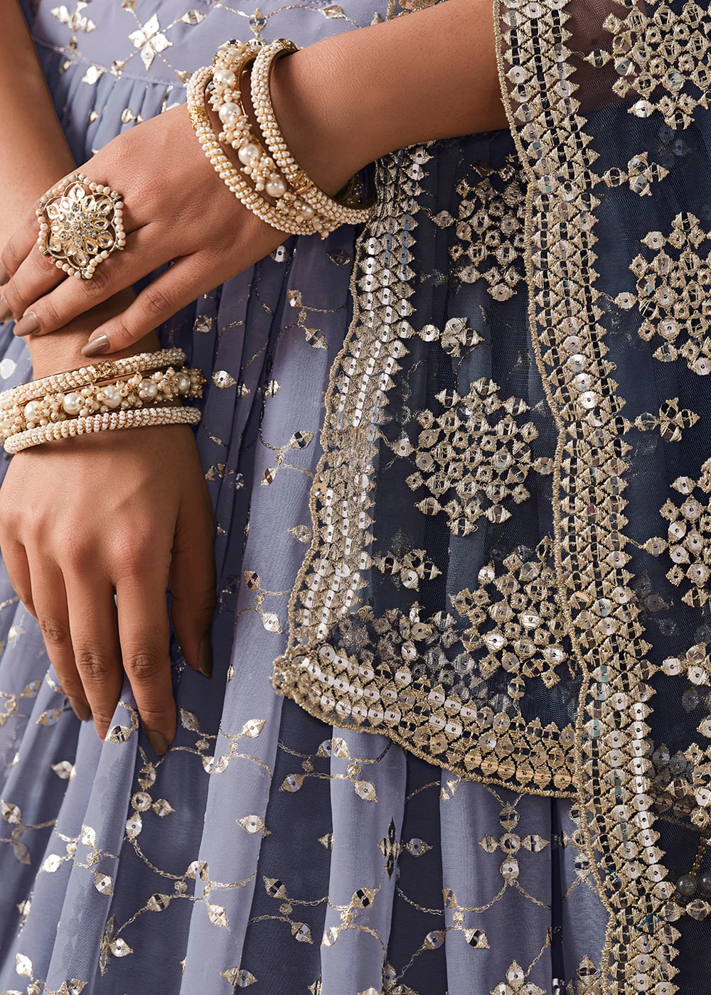 Navy Sequins & Zari Embroidered Wedding Lehenga Choli - Image 7