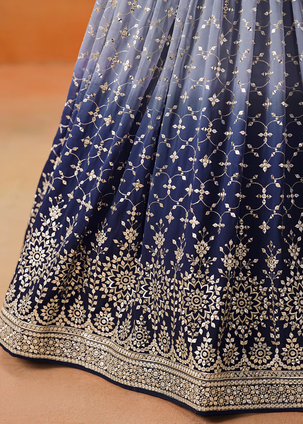 Navy Sequins & Zari Embroidered Wedding Lehenga Choli - Image 8