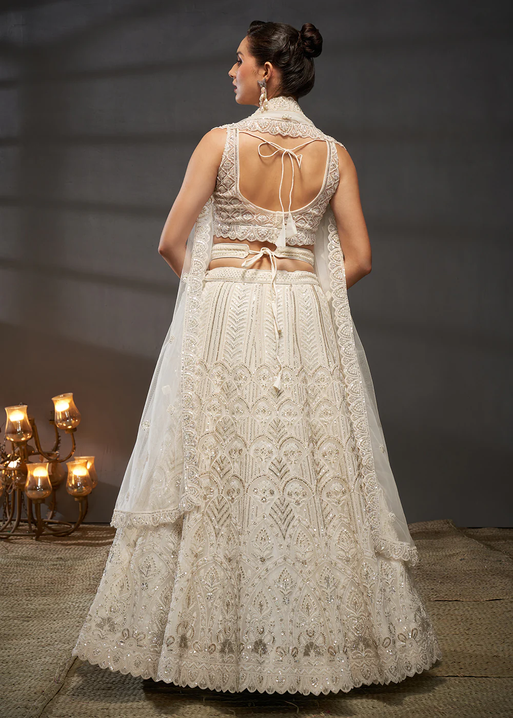 Net Cream Heavy Embroidered Designer Bridal Lehenga Choli - Image 3