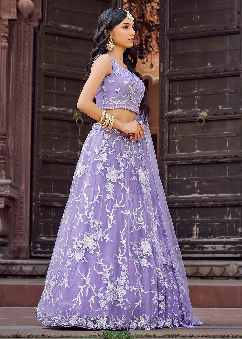 Net Embroidered Mauve Festive Style Lehenga Choli - Image 5