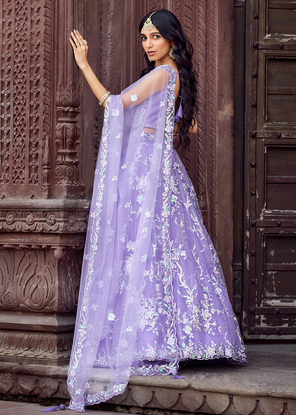 Net Embroidered Mauve Festive Style Lehenga Choli - Image 6