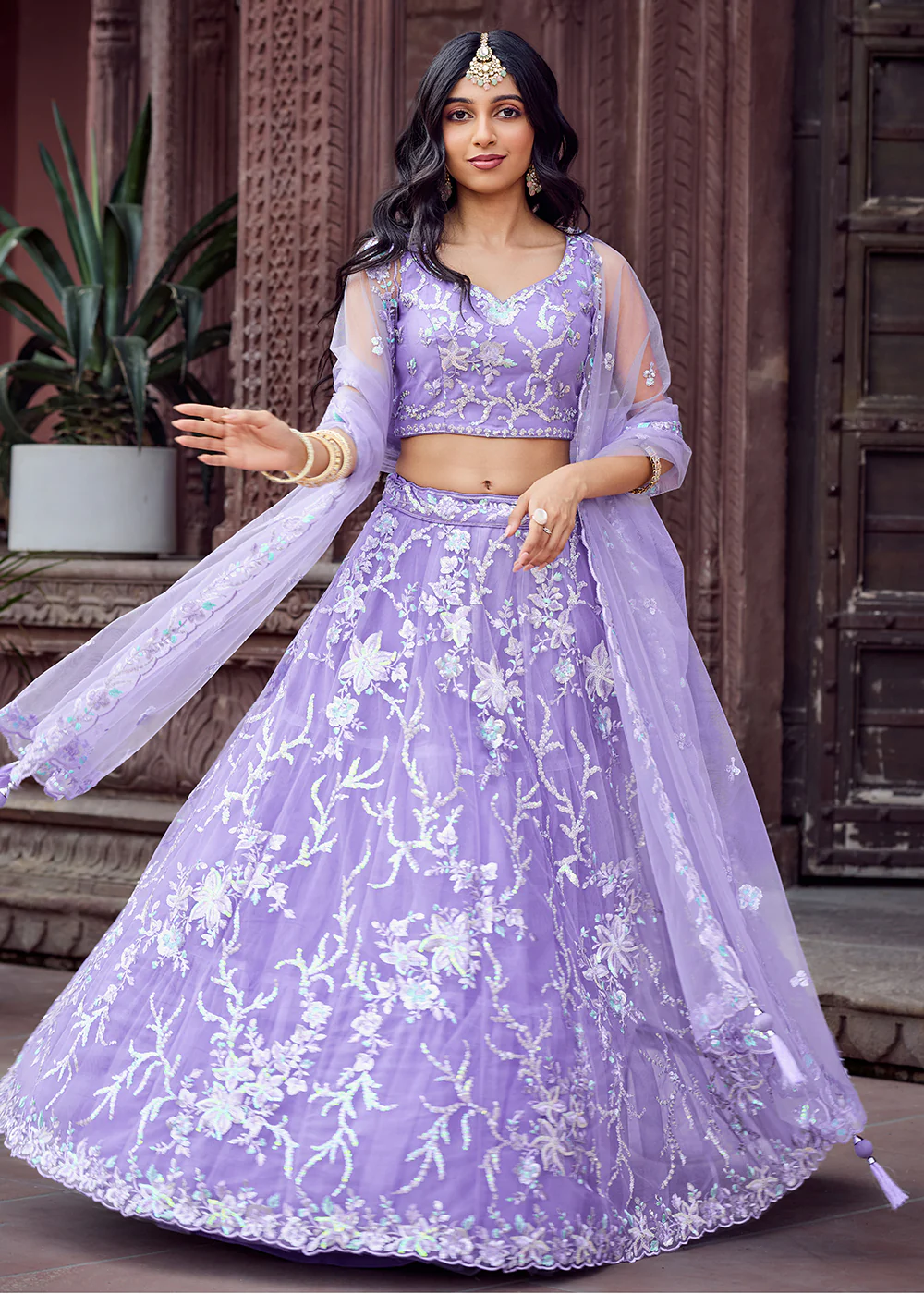 Net Embroidered Mauve Festive Style Lehenga Choli - Image 7
