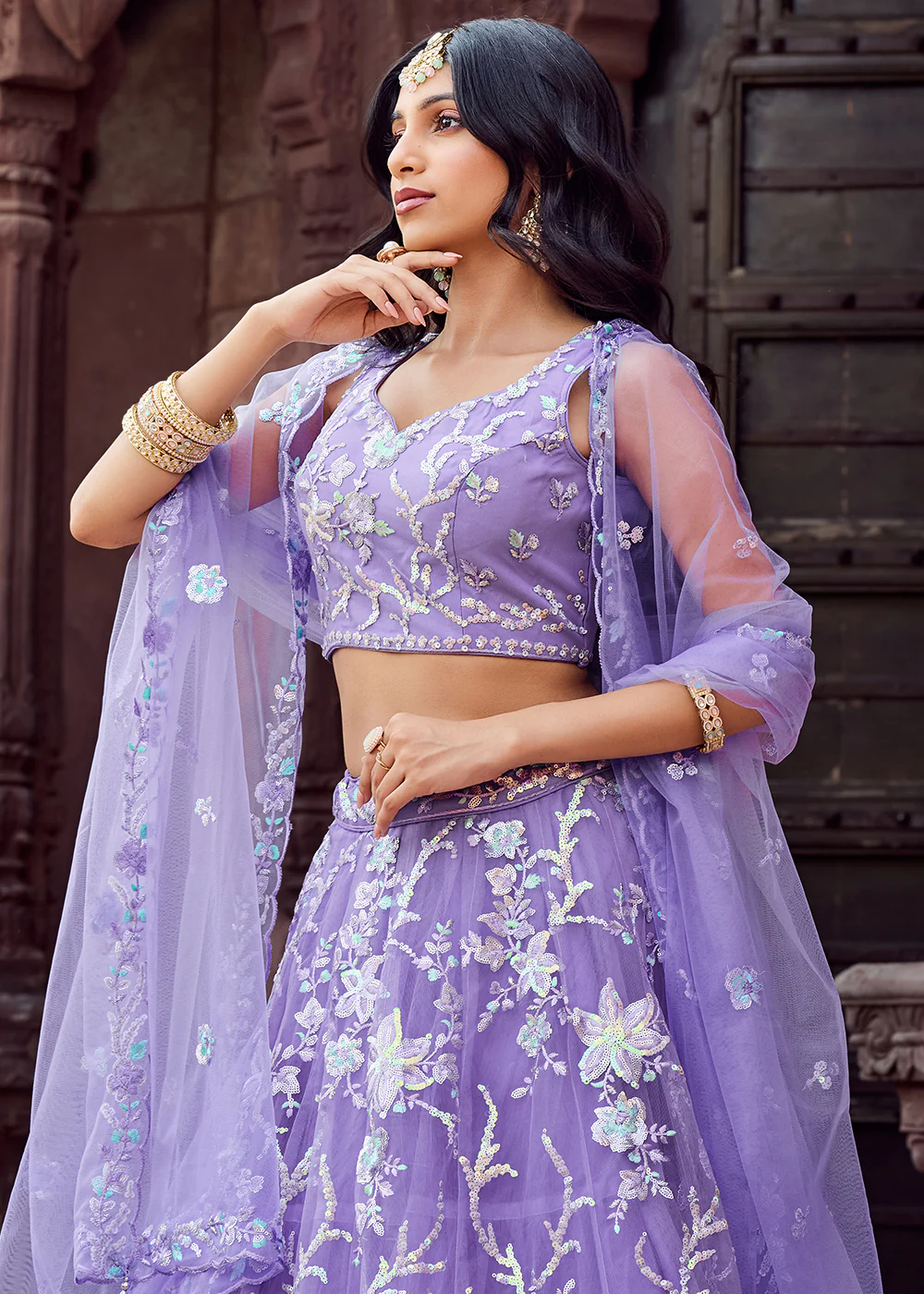 Net Embroidered Mauve Festive Style Lehenga Choli - Image 8