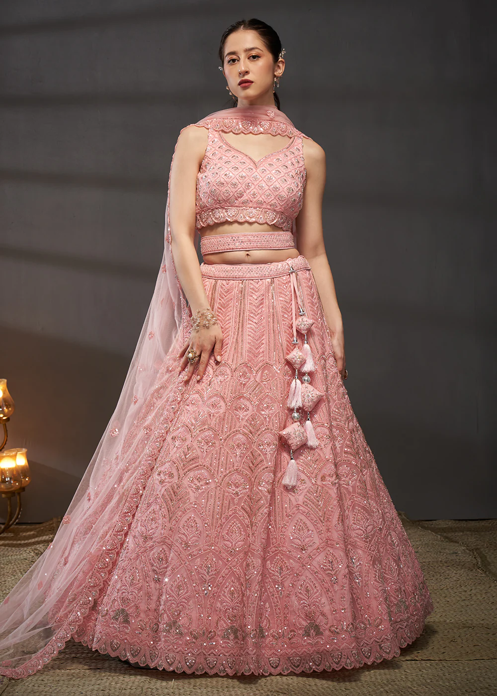 Net Pink Heavy Embroidered Designer Bridal Lehenga Choli