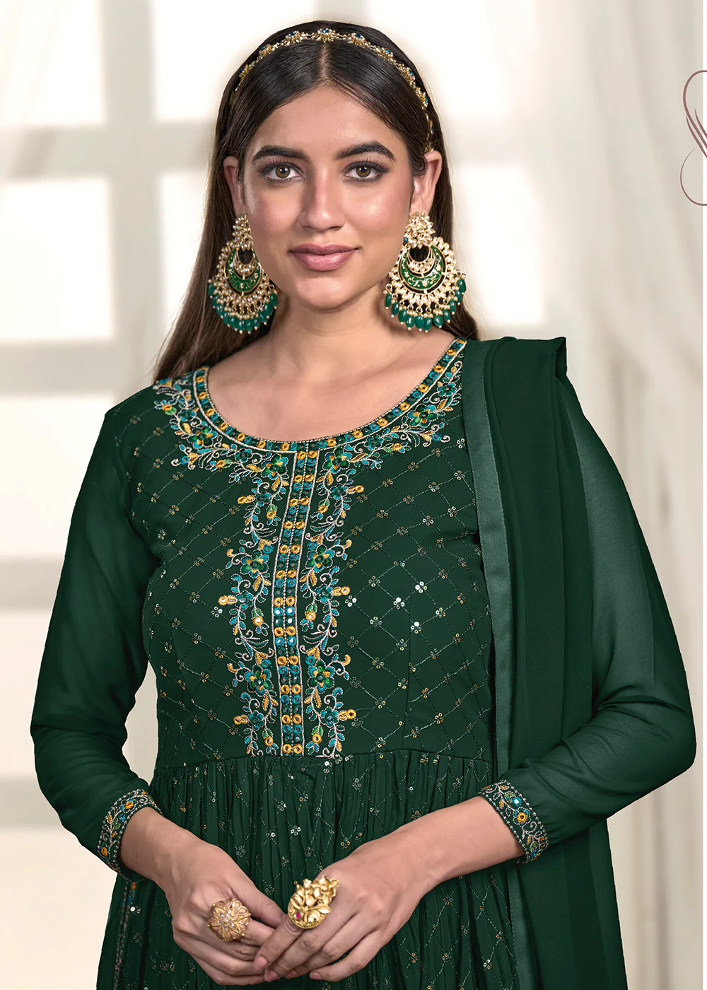 Nyra Cut Style Appealing Green Festive Palazzo Suit - Image 2