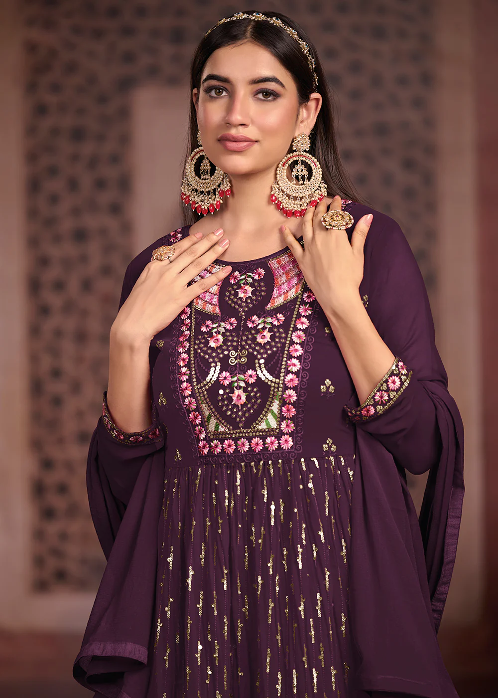 Nyra Cut Style Elegant Purple Festive Palazzo Suit - Image 2