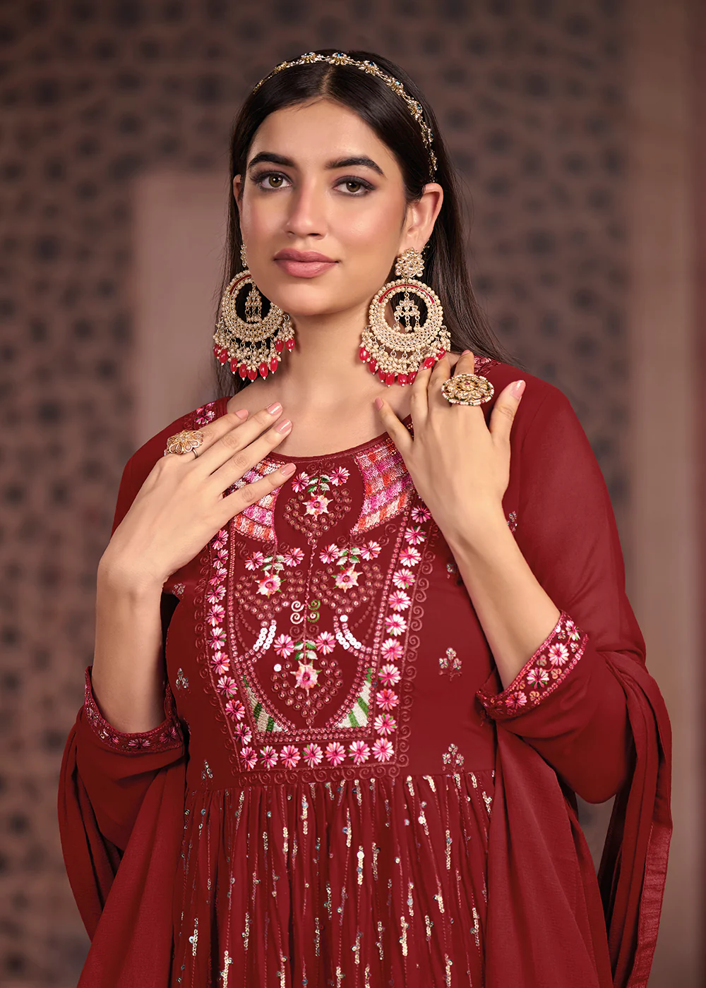 Nyra Cut Style Gorgeous Maroon Festive Palazzo Suit - Image 2