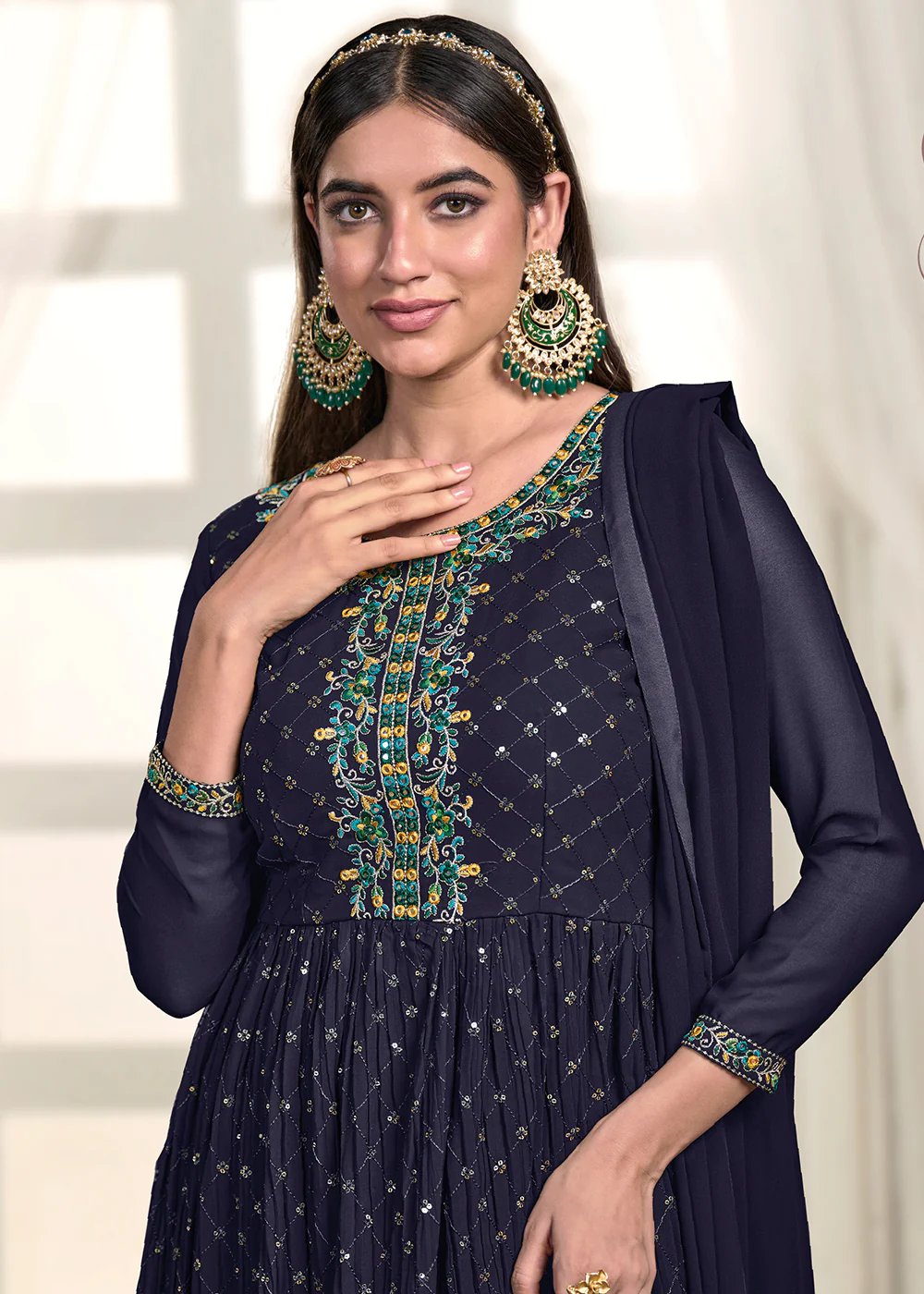 Nyra Cut Style Royal Blue Festive Palazzo Suit - Image 2
