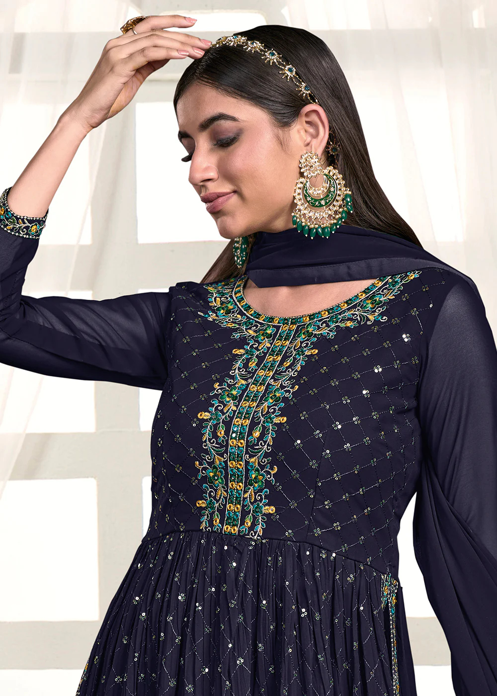 Nyra Cut Style Royal Blue Festive Palazzo Suit - Image 3