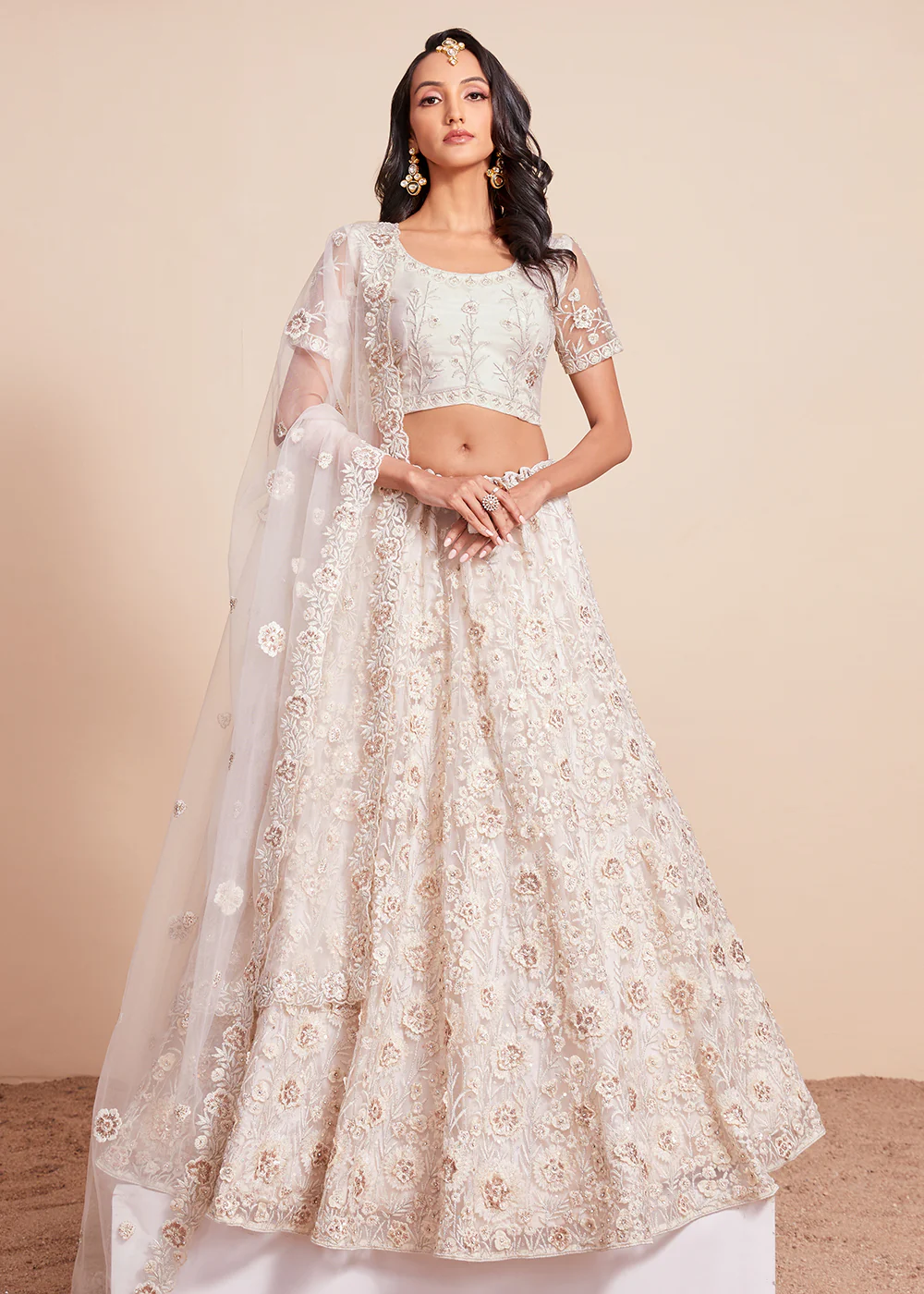 Off White Beautifully Heavy Embroidered Bridal Lehenga Choli