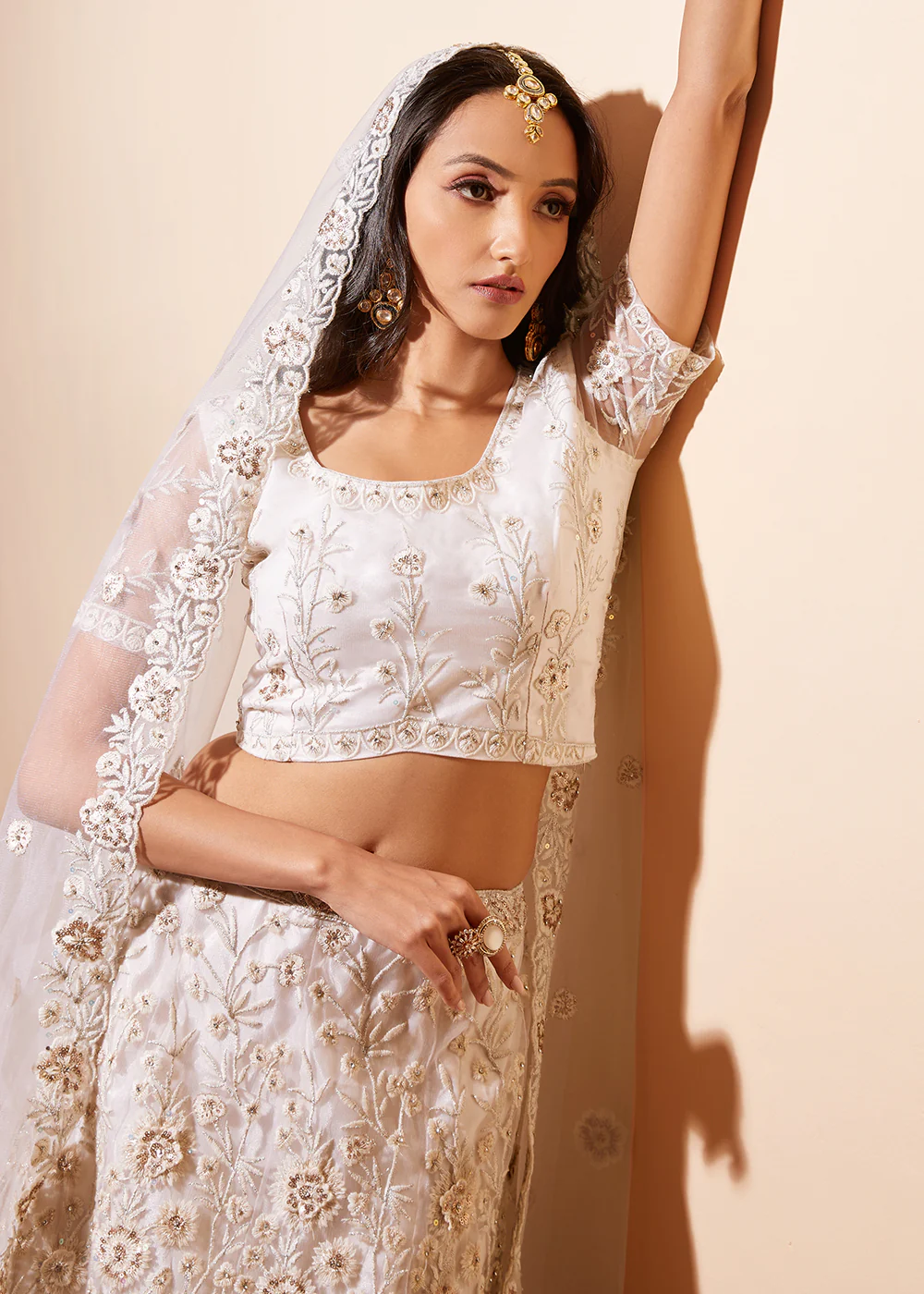 Off White Beautifully Heavy Embroidered Bridal Lehenga Choli - Image 2