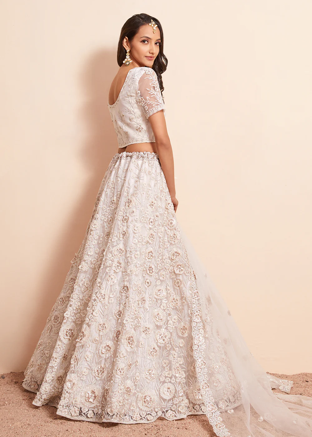 Off White Beautifully Heavy Embroidered Bridal Lehenga Choli - Image 3