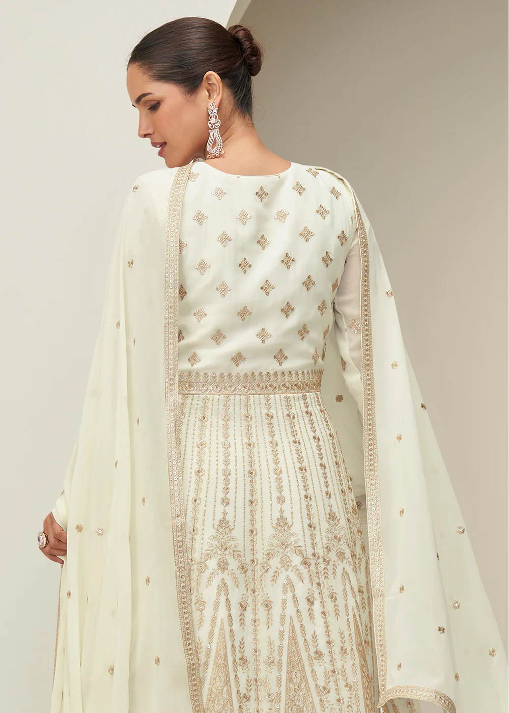 Off White Embroidered Elegant Wedding Anarkali Suit - Image 3
