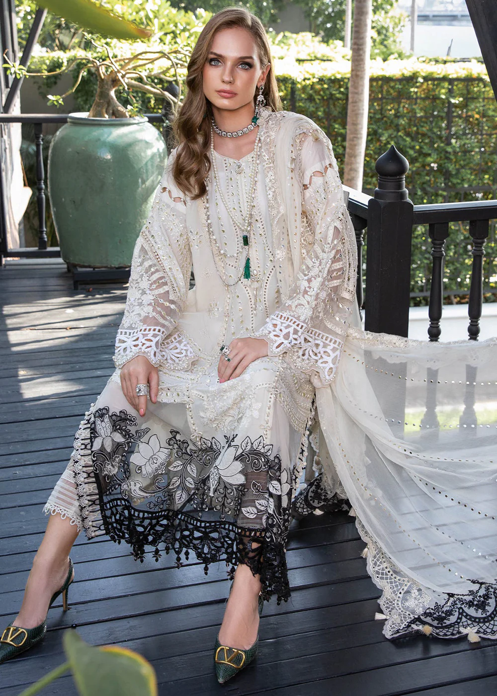 Off White Embroidered Suit - Maria B Lawn Eid Collection 2023 - EL-23-02 - Image 5
