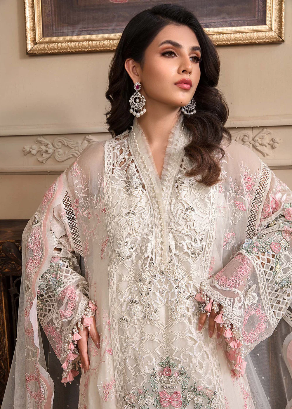 Off White Embroidered Suit - Maria B - Mbroidered Heritage Edition - BD-2604 - Image 3