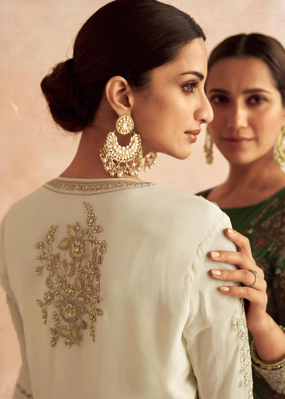 Off White Jacket Style Georgette Embroidered Wedding Anarkali Gown - Image 4