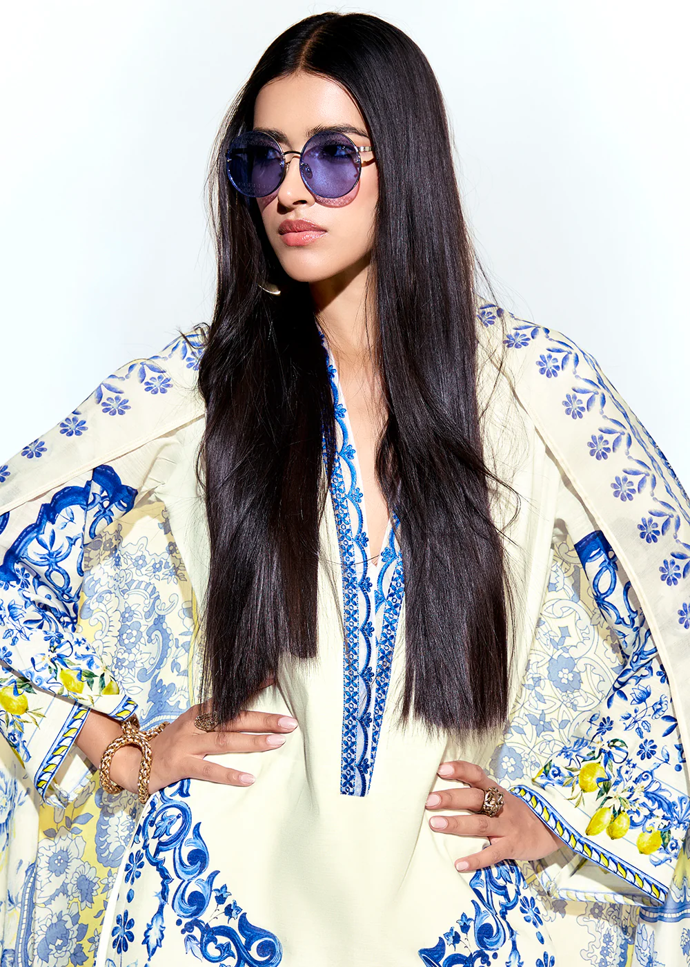 Off White Linen Printed & Embroidered Pant Style Suit - Image 2
