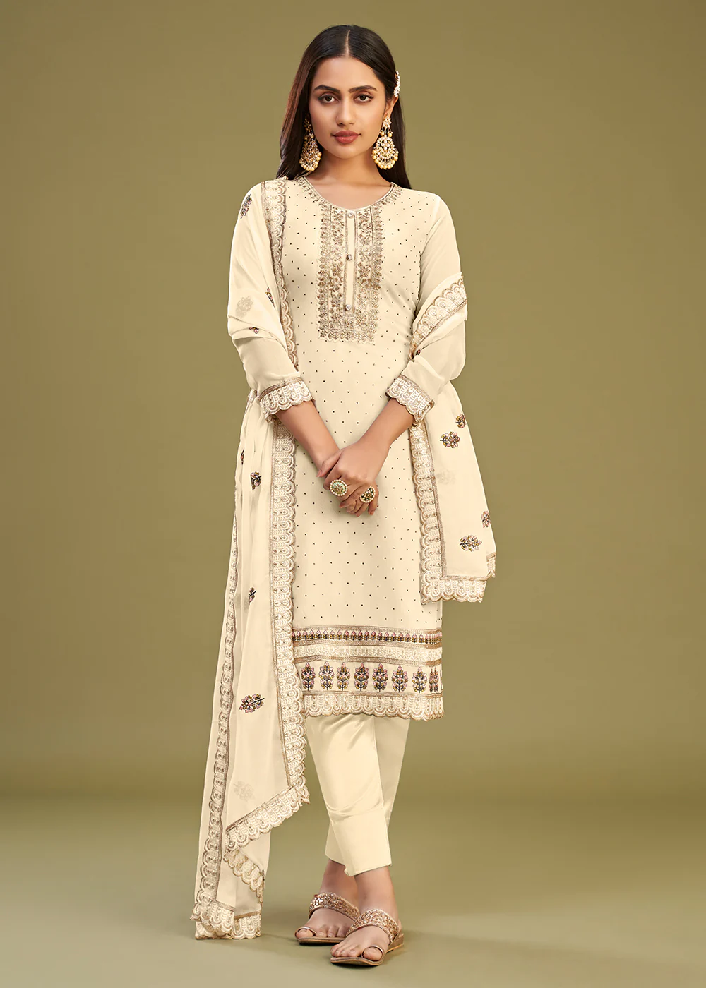 Off White Swarovski Work & Embroidered Eid Wear Salwar Suit