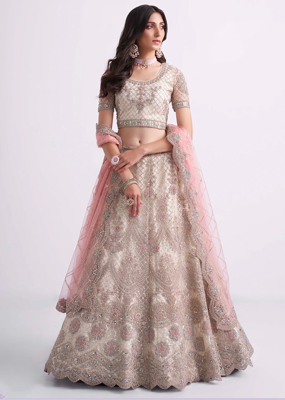 Off White Wedding Style Designer Bridal Lehenga Choli