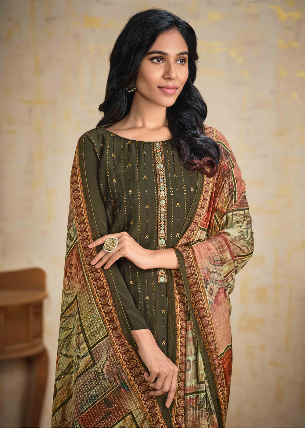 Olive Green Chinnon Pant Style Wedding Ceremony Suit - Image 2